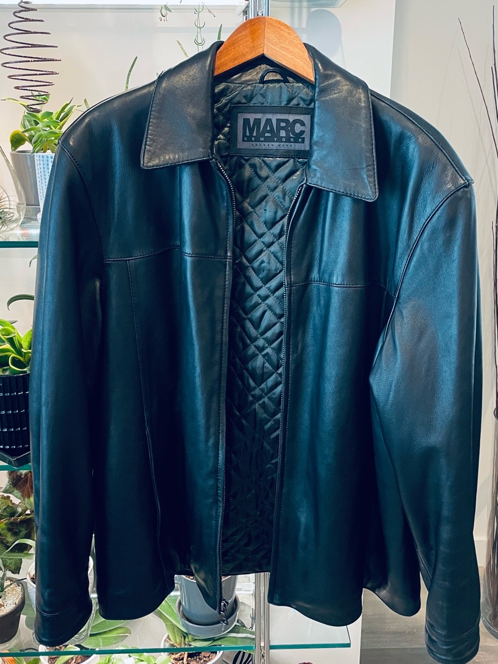 Marc New York Black Quilted-Lined Leather Bomber Jacket XL